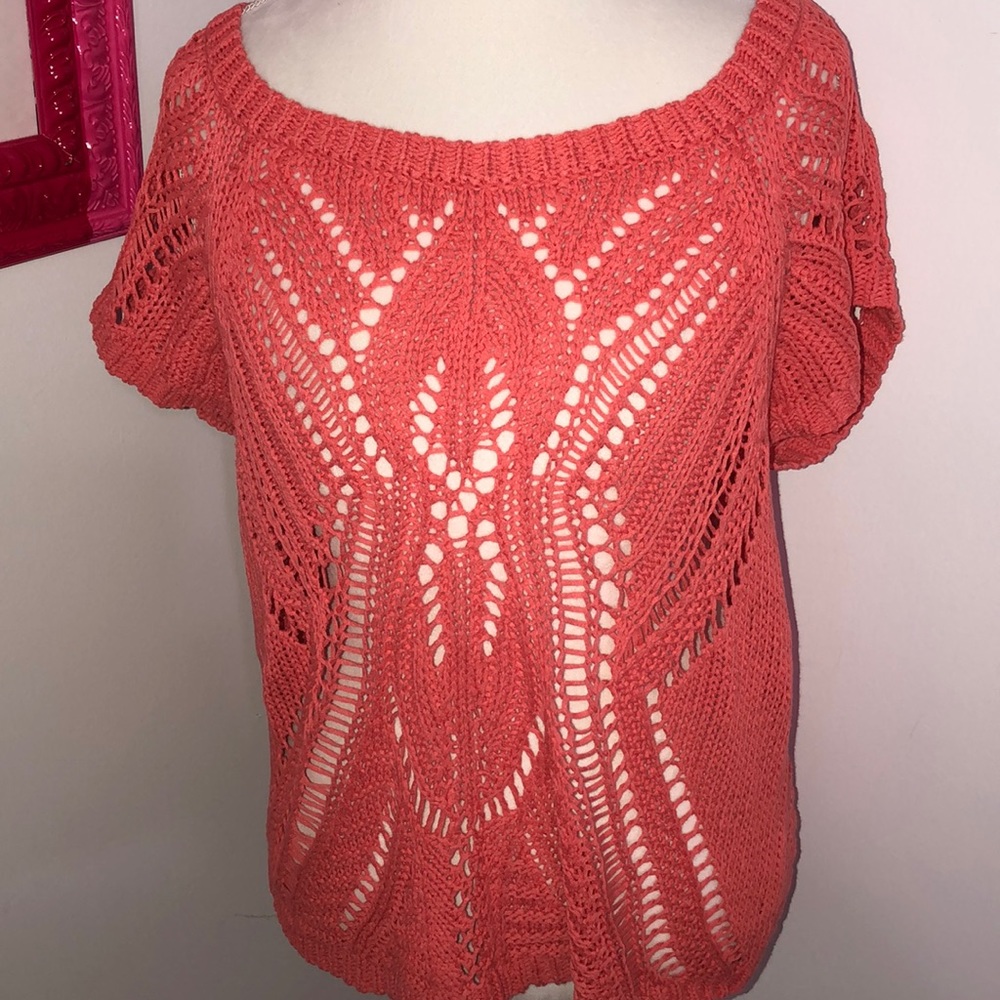 Lauren Conrad crochet short sleeve see through top